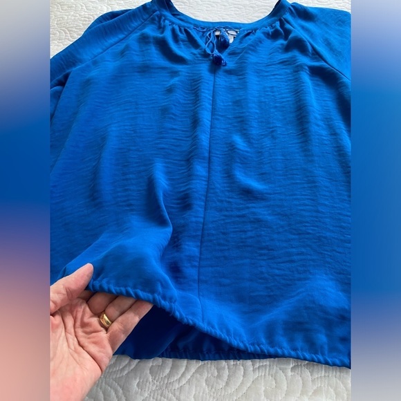 Liz Claiborne Blouse Size M 3/4 Sleeve Elasticized Waist Royal Blue Size M - Picture 6 of 8